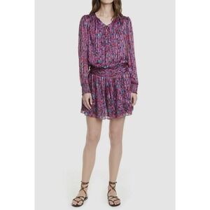 Ramy Brook Women's Purple Gessie Silk Print Long-Sleeve Mini Dress L